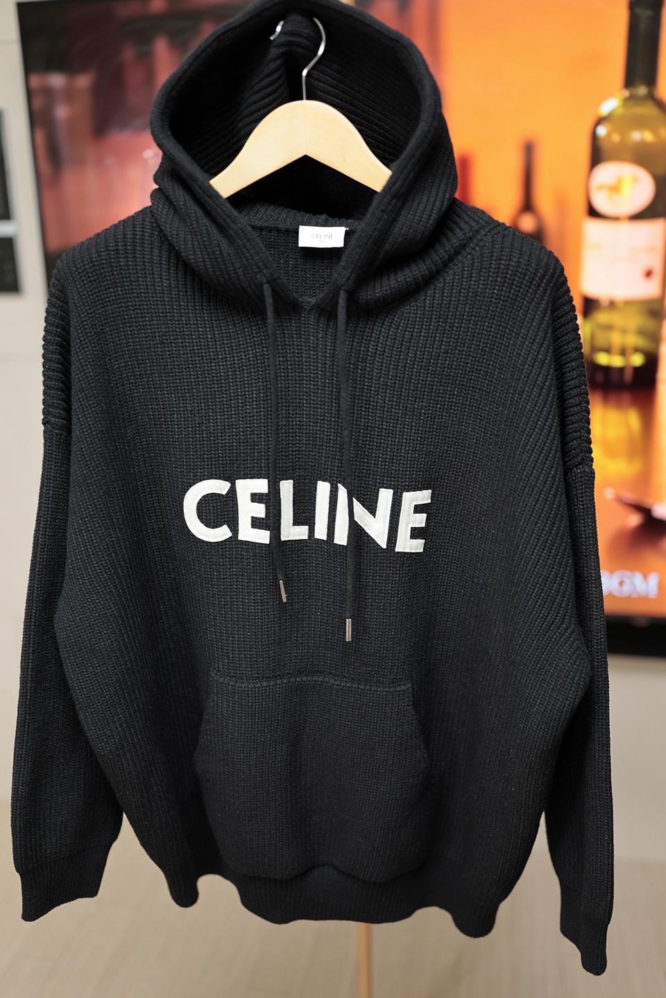 셀린느 남성/여성 공용 로고 니트 후드