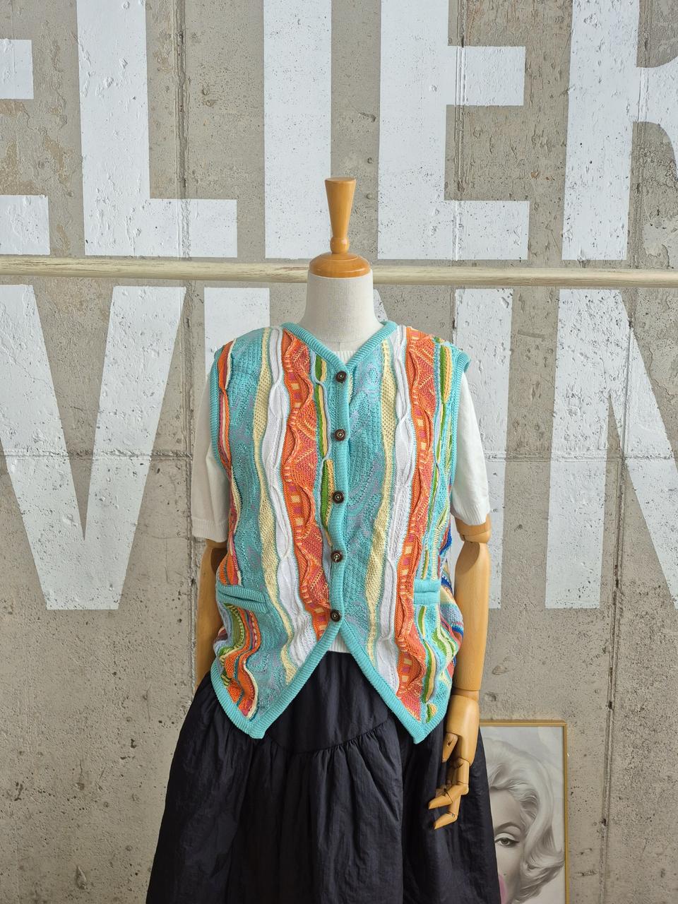 쿠지 컬러풀 니트 조끼(SB8