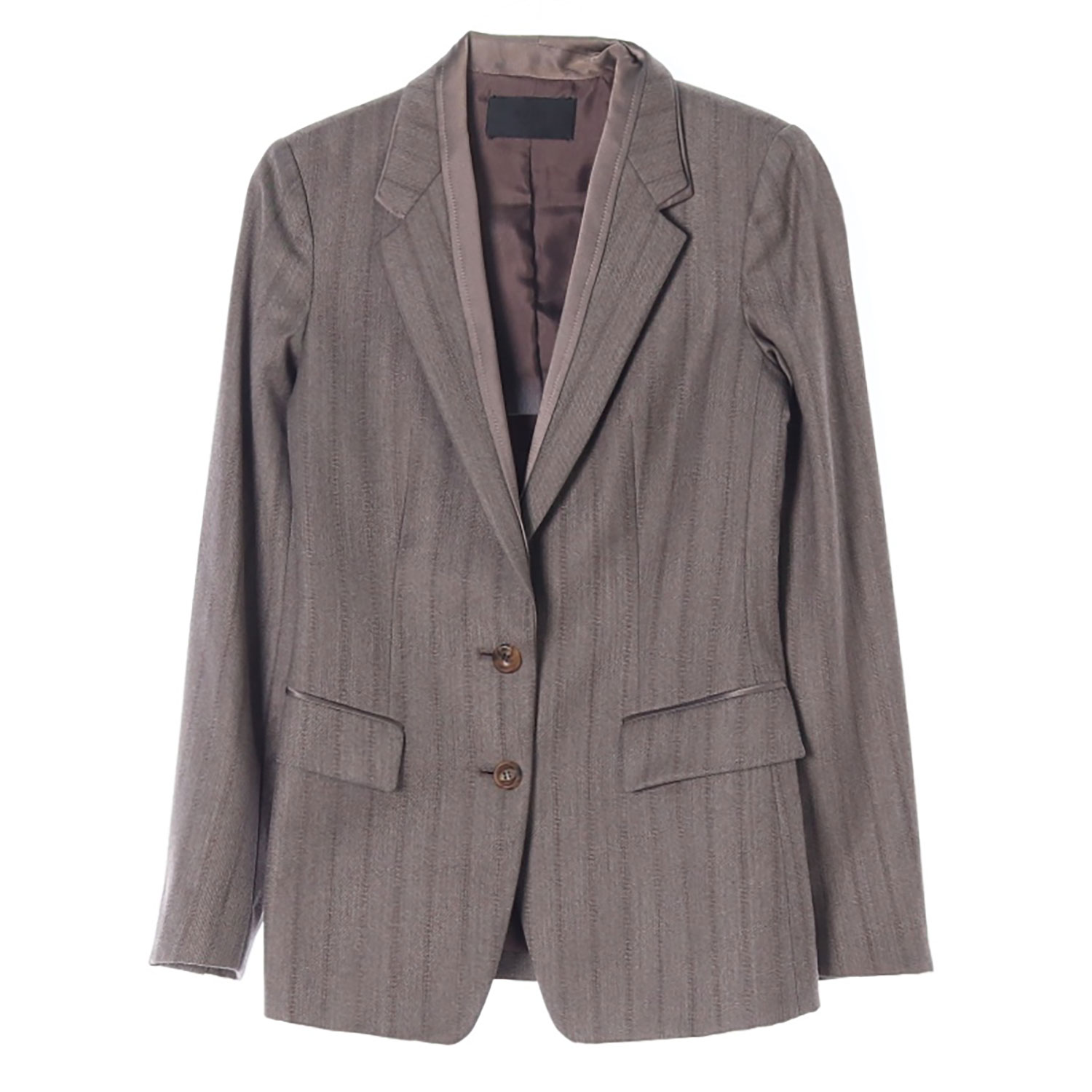 [S]타임 브라운 버티컬 스트라이트 실키 블레이저 싱글브레스티드재킷