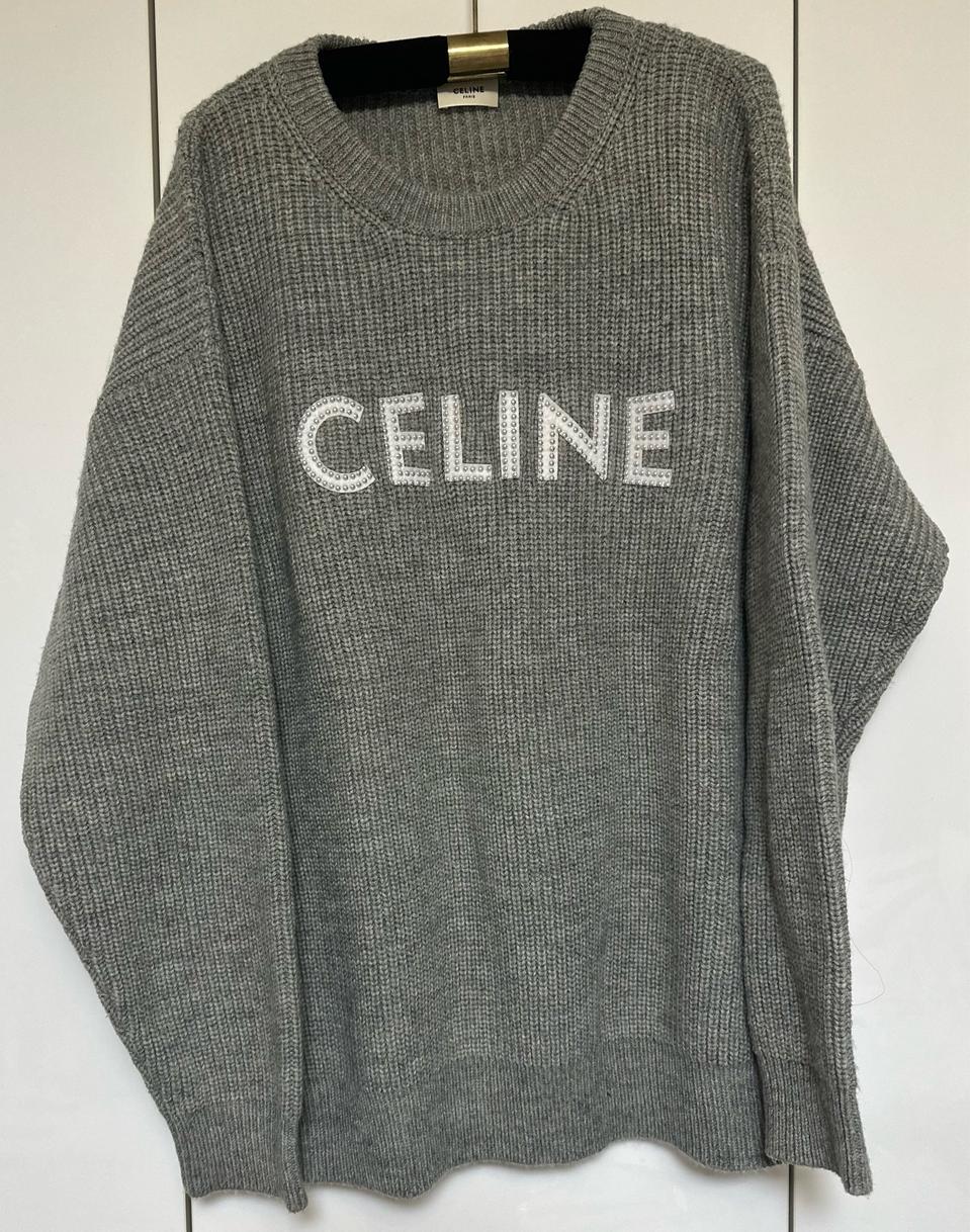 셀린느 로고 울니트 스웨터 오버사이즈 그레이 정품