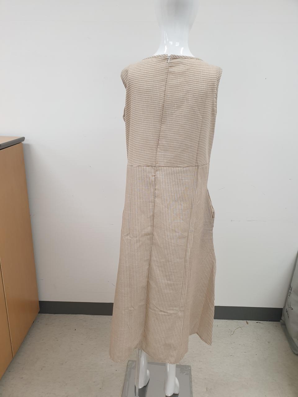 여성 린넨 롱 캐주얼 여름 루즈핏 드레스 민소매 스트라이프 빅사이즈 면