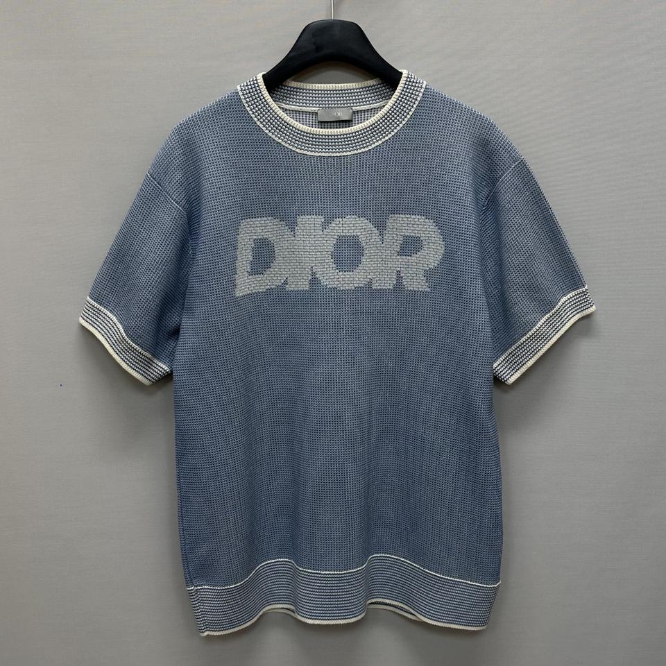 디올 DIOR 로고 코튼 블렌드 트라마토 니트 반팔티 ( 100 )