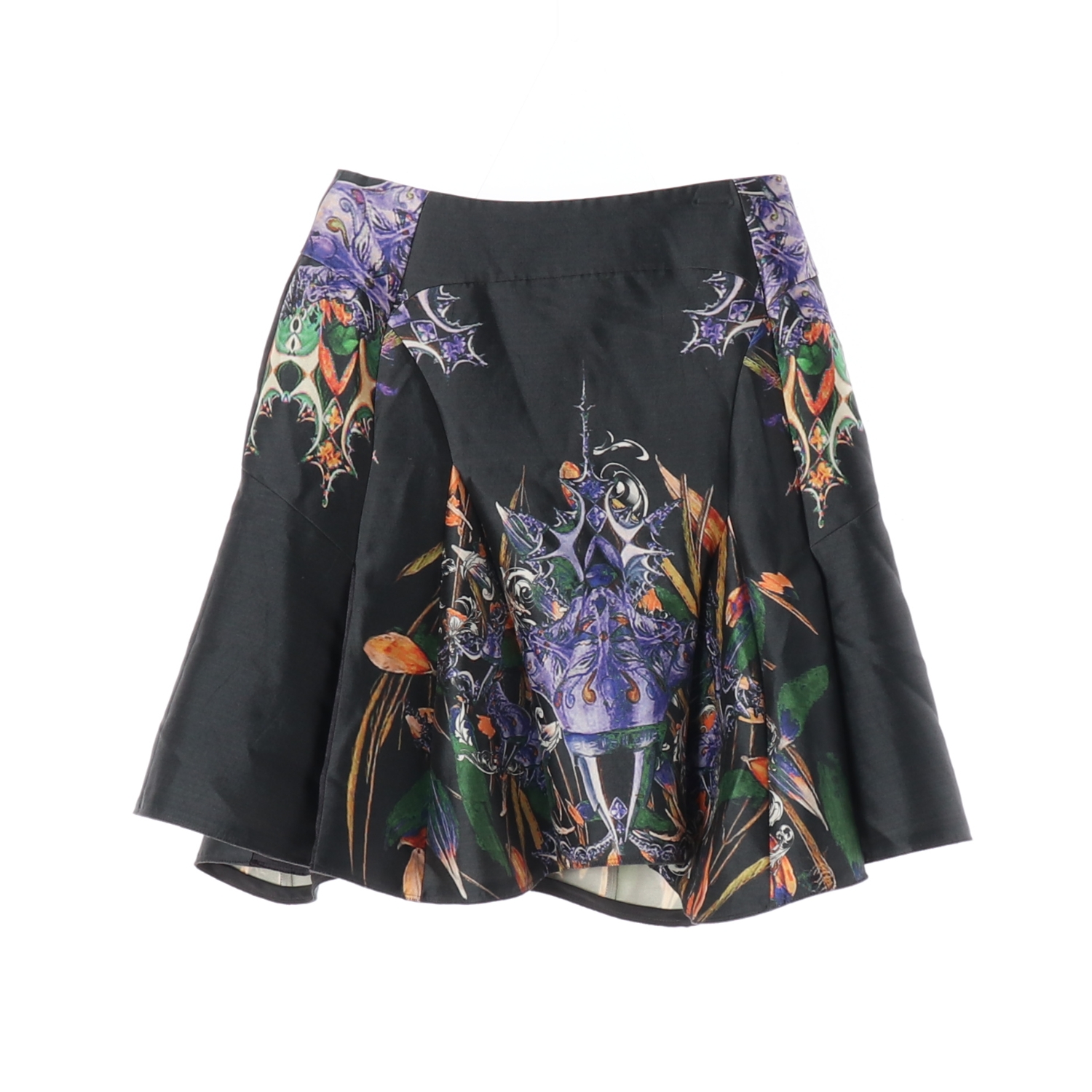 [XS]타임 새틴 블랙 프린팅 A라인 플레어스커트 치마