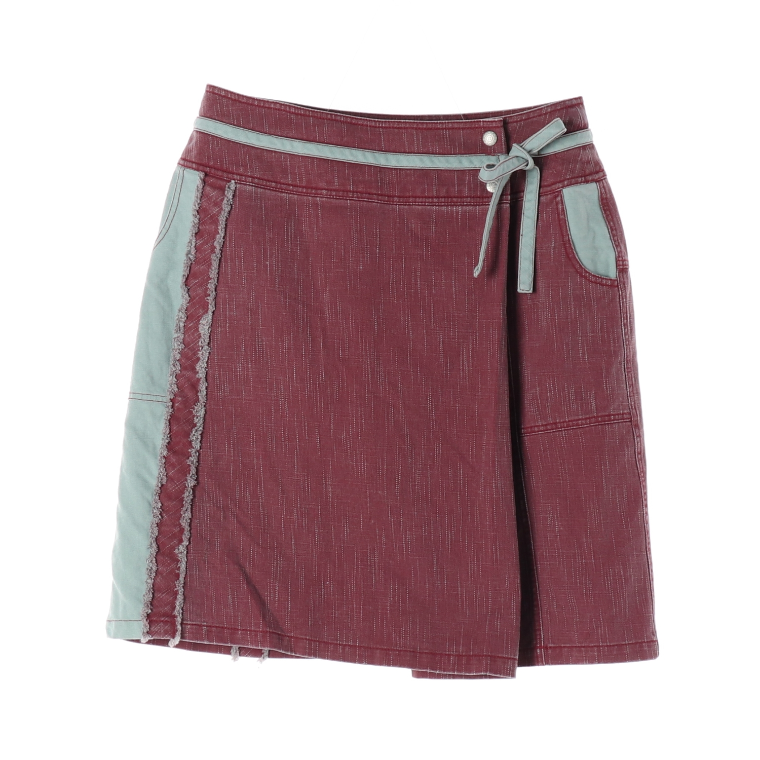 [L]오일릴리 레드 데님 배색 리본 랩 스커트 청치마