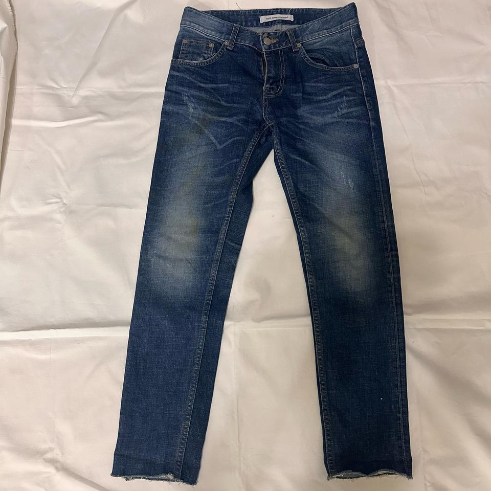 A급)남자 구제 밑단절개 중청바지 웰던 마인드 워싱 데님 S