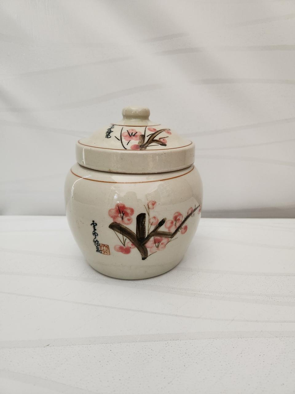 빈티지 도자기 매화 그림 보관 용기