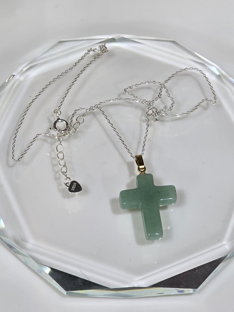925은체인 천연옥 십자가 팬던트 목걸이