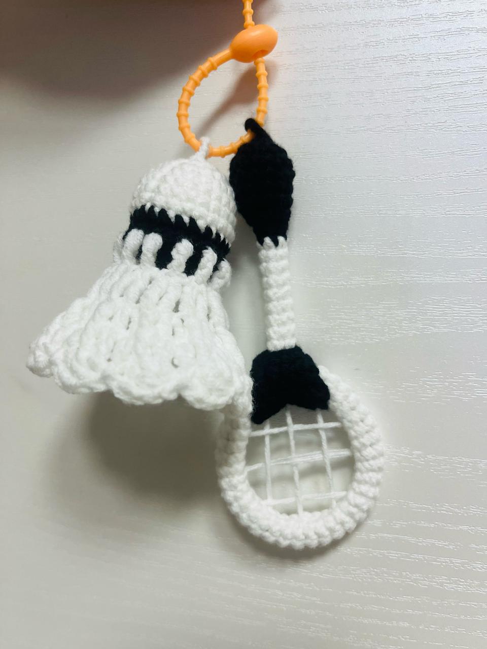 손뜨개 배드민턴공 라켓 세트 키링 가방고리