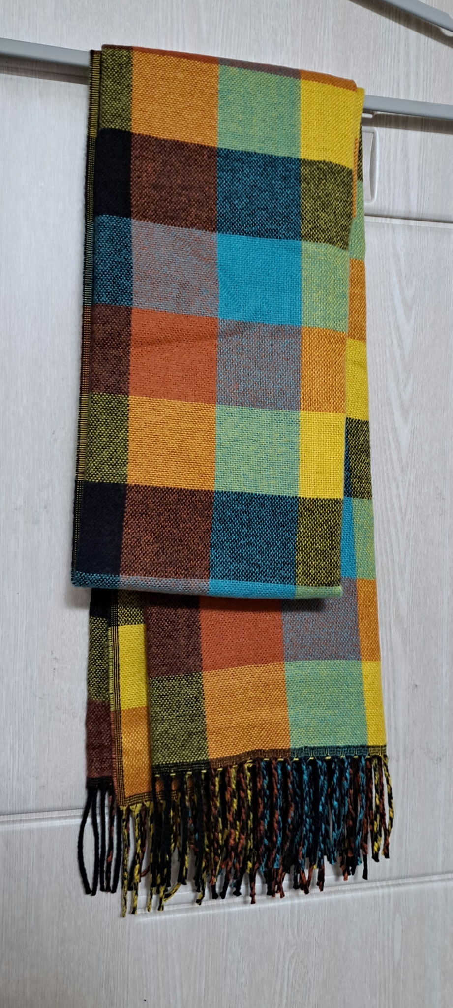 체크 무늬 숄&머플러 - 브라운