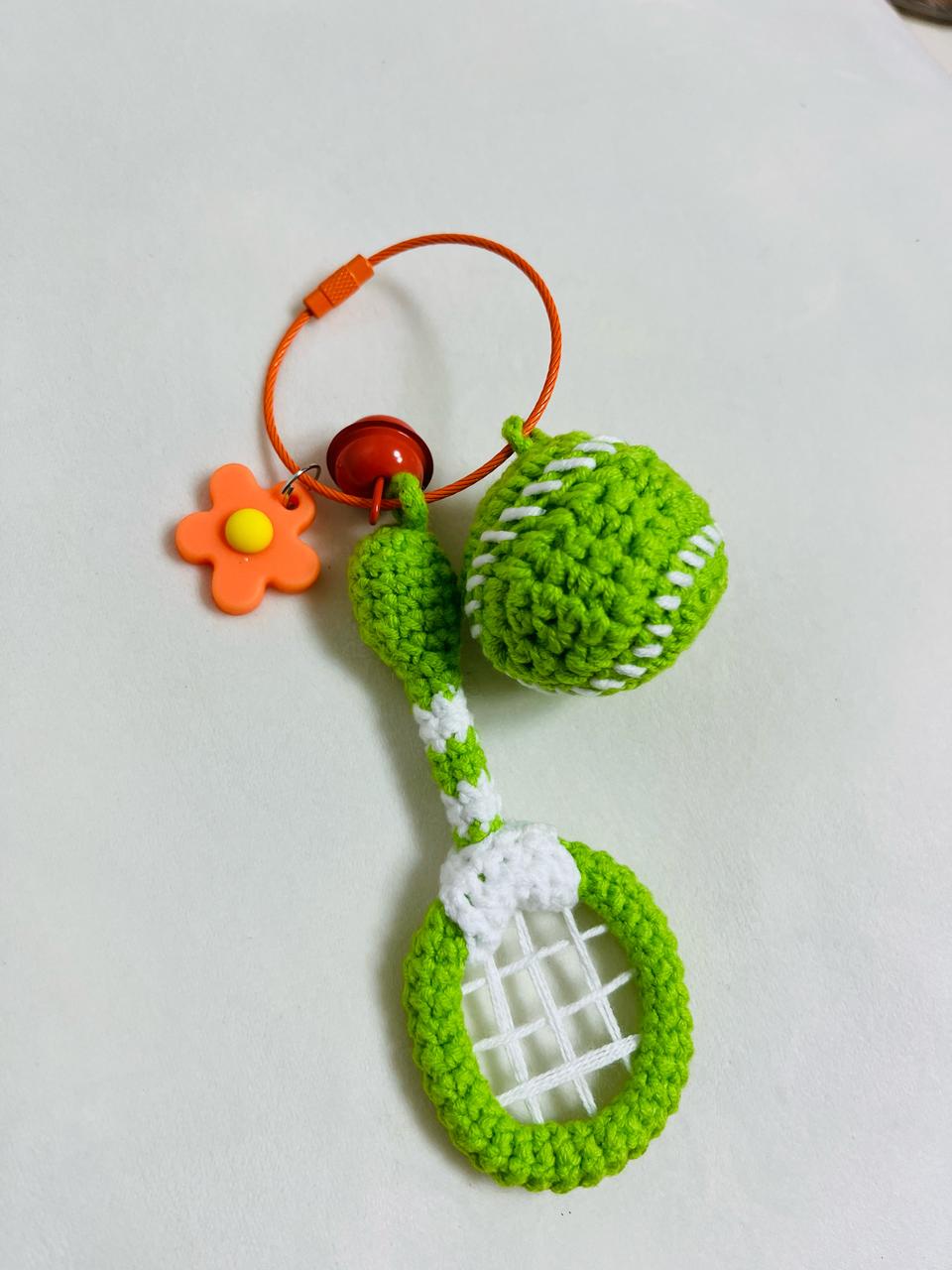 손뜨개 테니스공 라켓세트 키링 가방고리