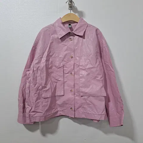 여성 오버핏 핑크색 남방 크롭 자켓 빅 사이즈
