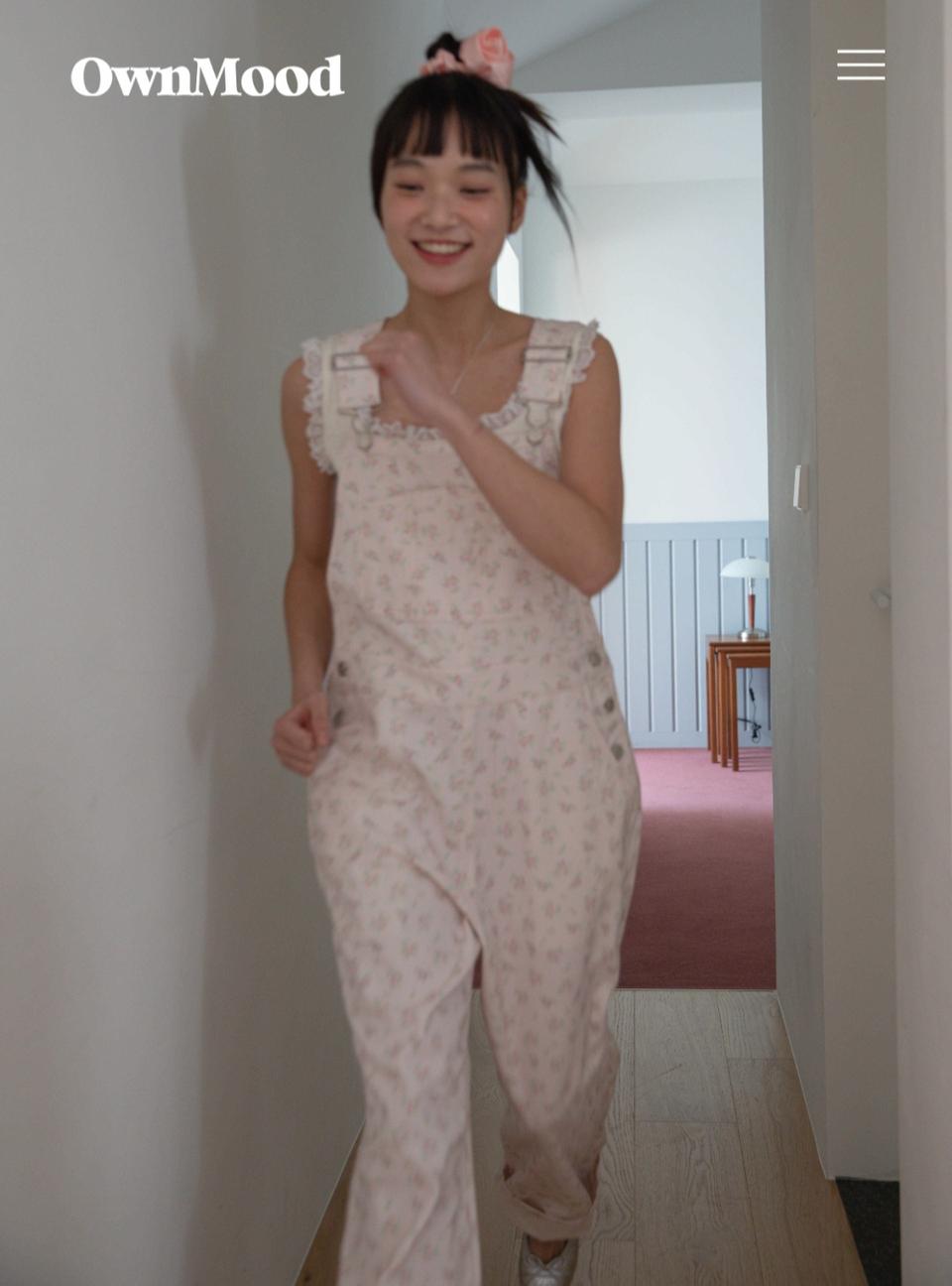 온무드  ownmood  빈티지 플라워 오버롤