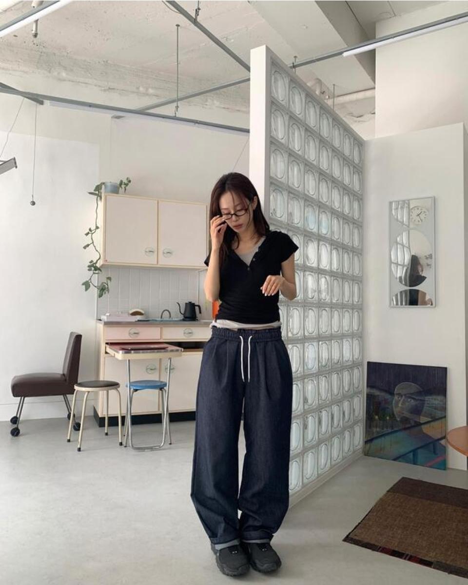 릿킴 후드 버튼 하프 티 블랙 HOOD BUTTON HALF TEE 반팔