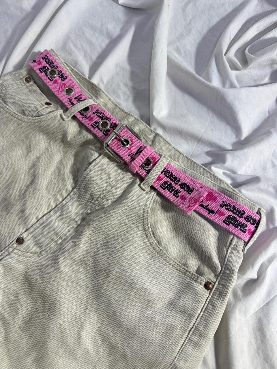 빈티지 키치 레터링 핑크 캔버스 벨트