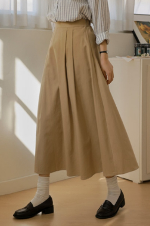 (새상품)뒷밴딩 핀턱 코튼스커트