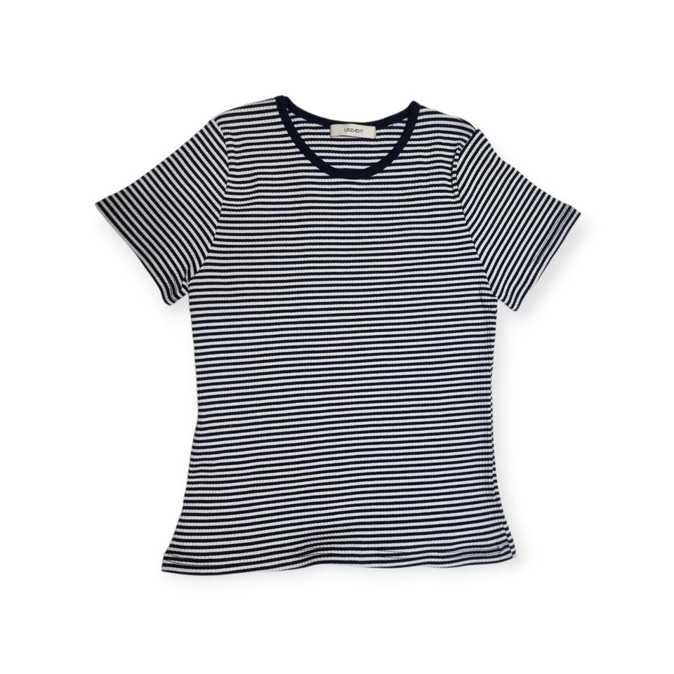 44~55 | 라이크먼트 네이비 스트라이프 슬림핏 반팔 티셔츠