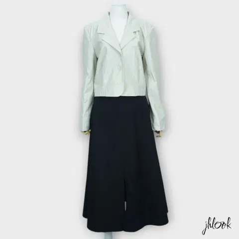 로렌 카라 에코레더 핀턱 가죽자켓 크롭 숏기장