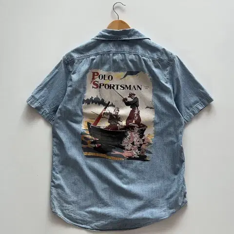 폴로 랄프로렌 Sports man 프린팅 샴브레이 반팔 셔츠 S