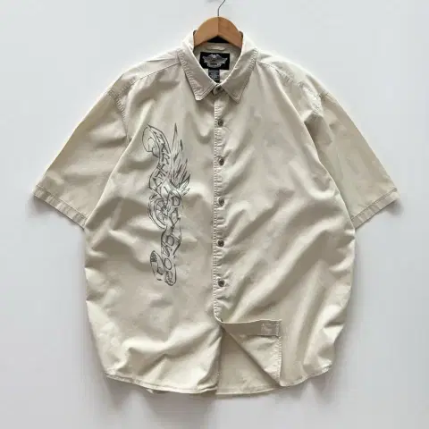 Harley-Davidson 자수 로고 아이보리 반팔 셔츠 XL