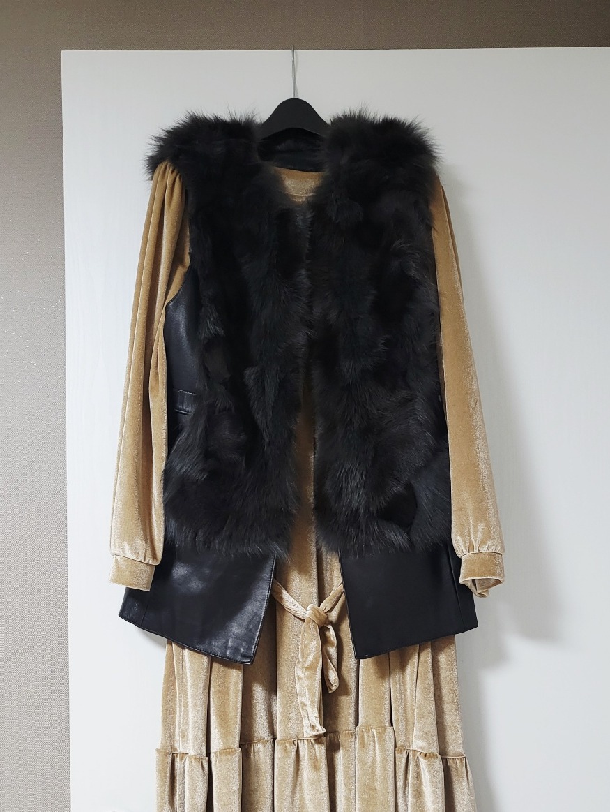 백화점 폭스 가죽 조끼 여우털조끼