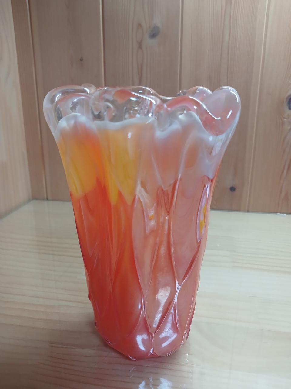 빈티지 오렌지 컬러 유리 꽃병