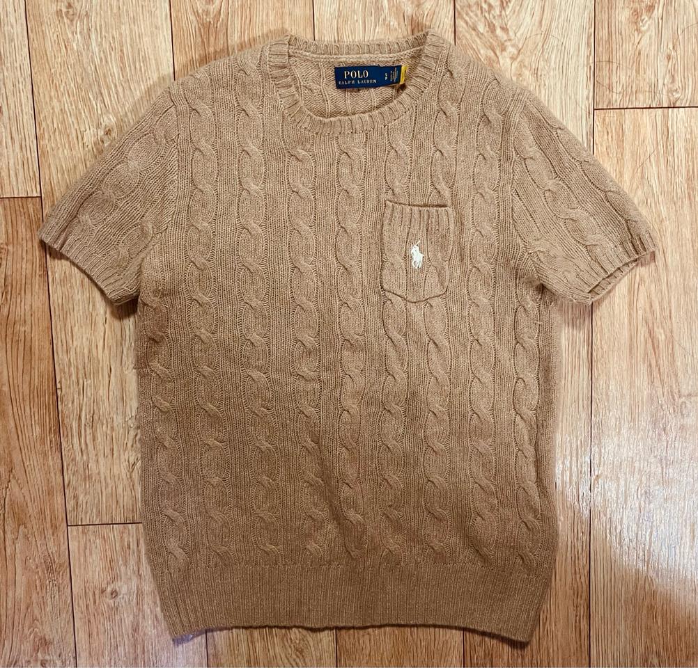 polo 폴로 브라운 베이지 반팔 니트 케이블 꽈배기 니트