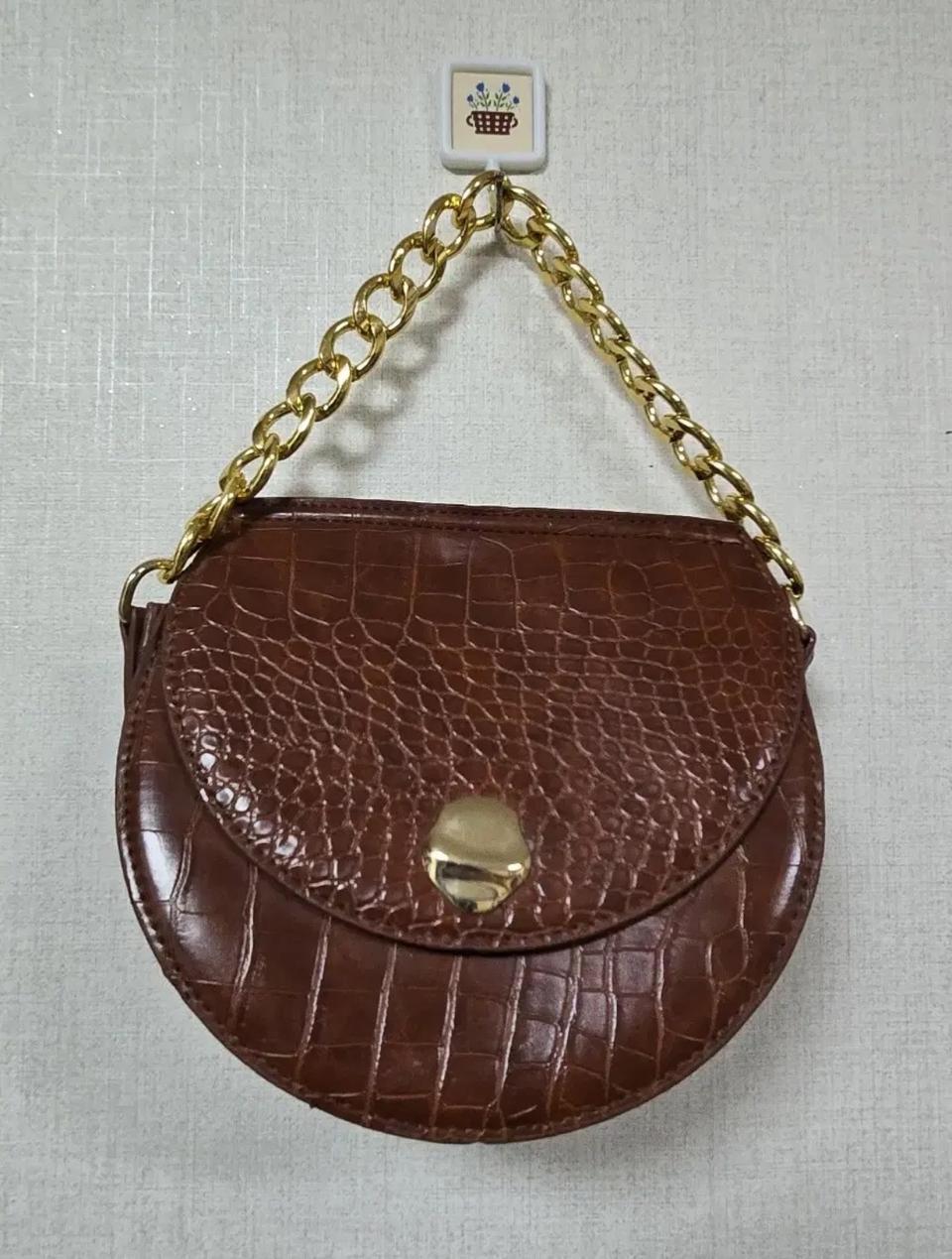 가죽느낌 미니 반달백 브라운 토트백 가방