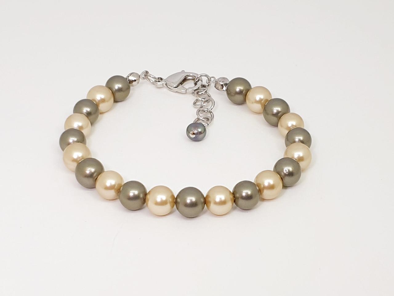 카키&딥그린 핵진주 팔찌