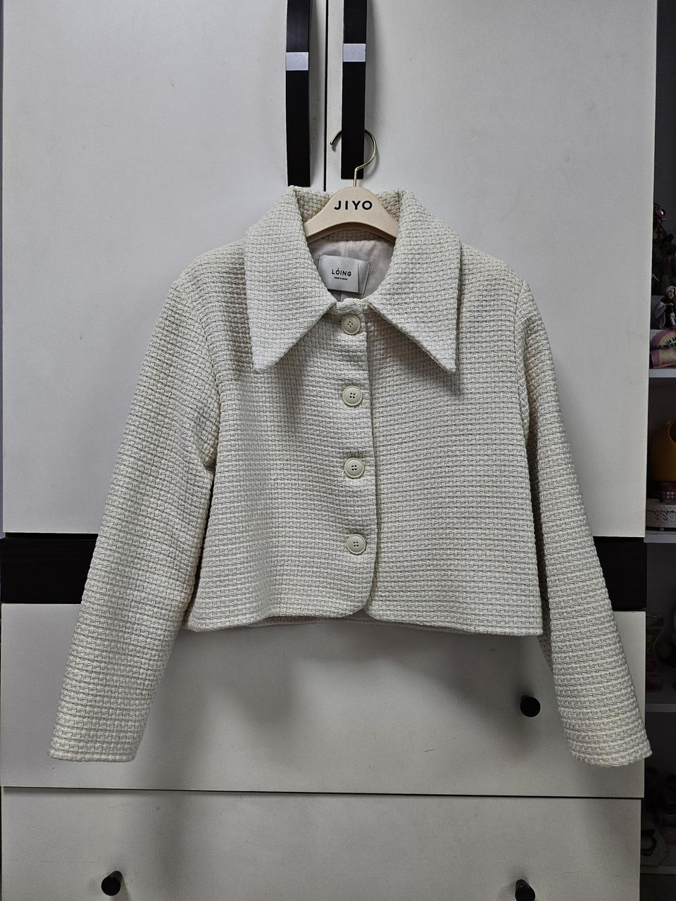 아이보리 버튼 카라 트위드 자켓