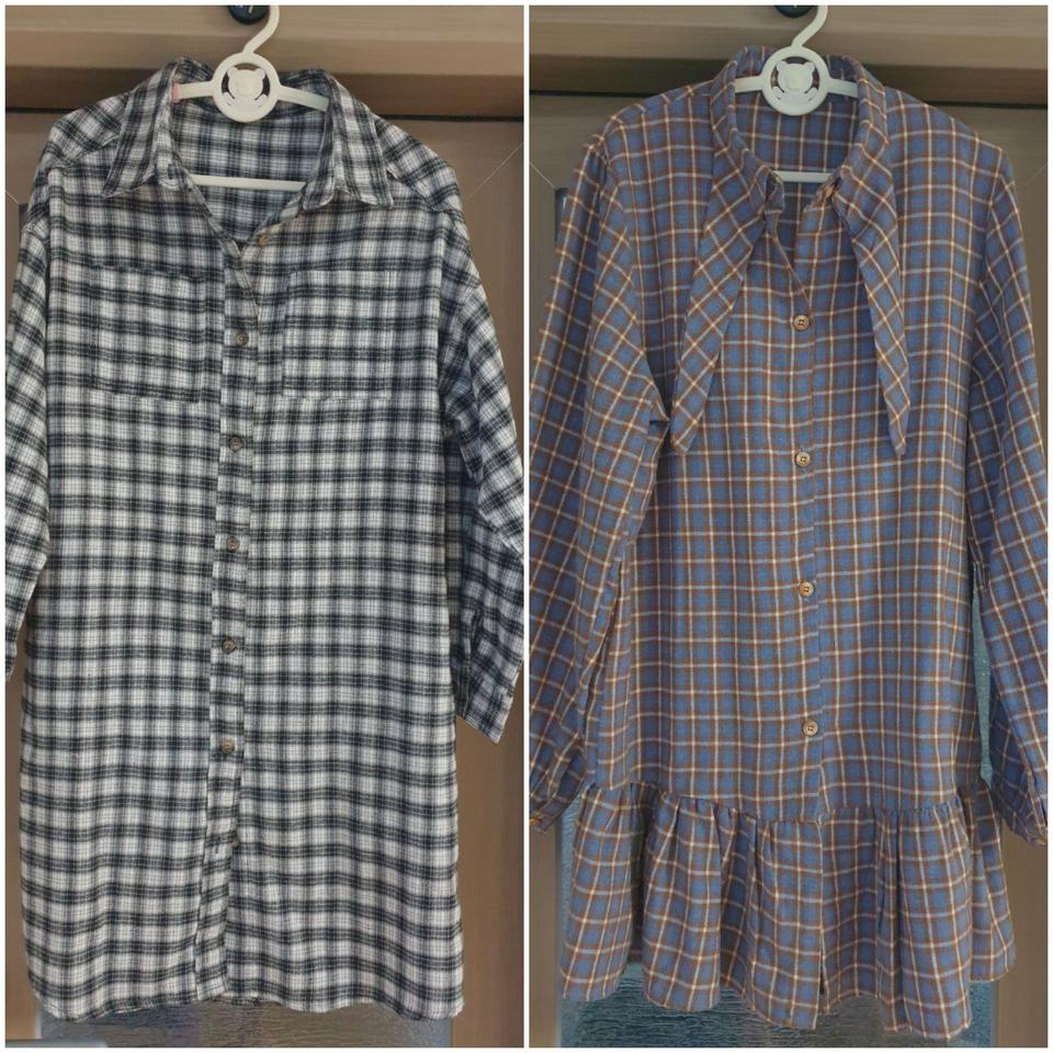 체크 롱 셔츠 원피스 2종류(일괄)140~150