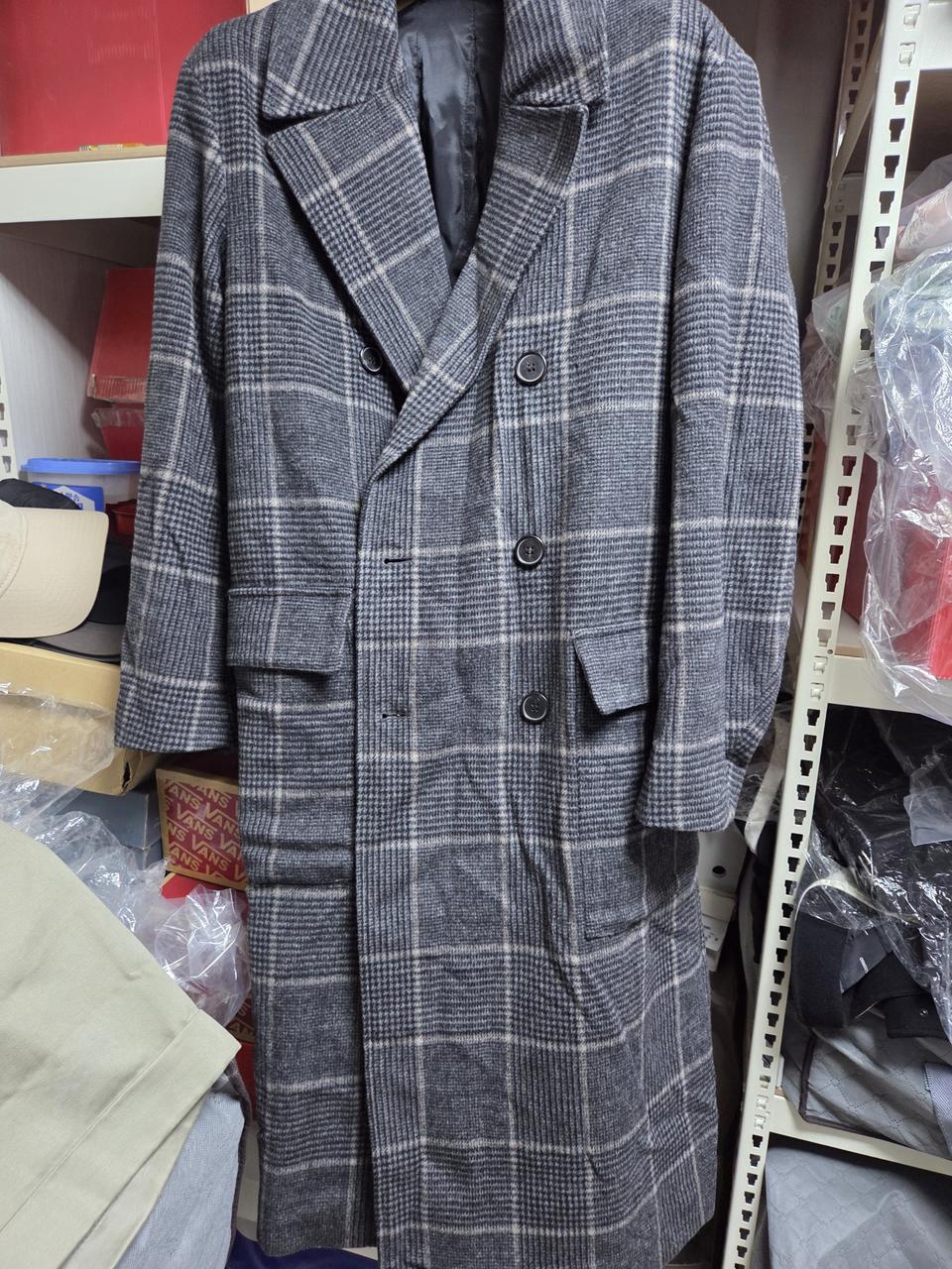 플랙 정품 강동원 체크 롱 코트 100사이즈
