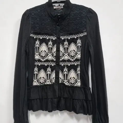 satin 샤틴 블랙 레이스 자켓 블라우스