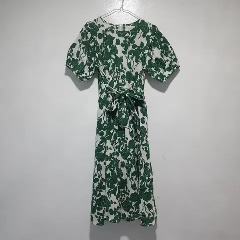 여성 55) 그린 빅플라워 잉크 꽃 스모킹 반팔 원피스