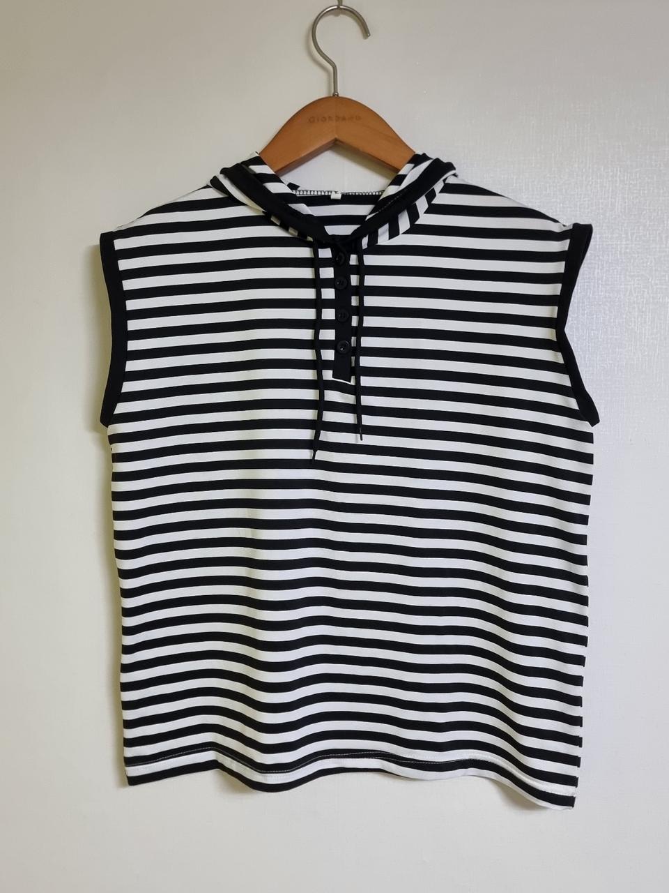 여성 55~77 | 스트라이프 민소매 후드 티셔츠