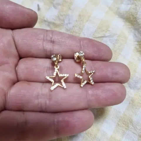 골드 별 큐빅 드롭 귀걸이