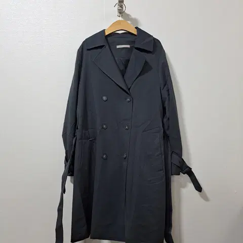 TNGT W 여성 봄가을 트렌치 코트 더블 코트 블랙 M