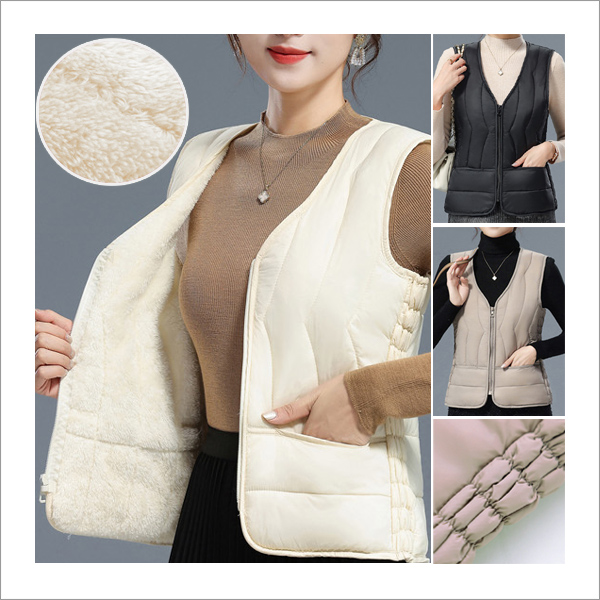 르트 따뜻하고 편한 허리밴딩 융기모 고급스런 브이넥 경량 여자 조끼