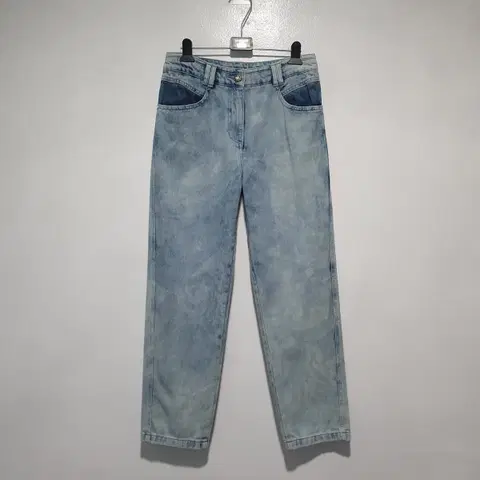 한섬 타임 신형 아이스 워싱 테이퍼드 진 데님 팬츠 연청 67-98