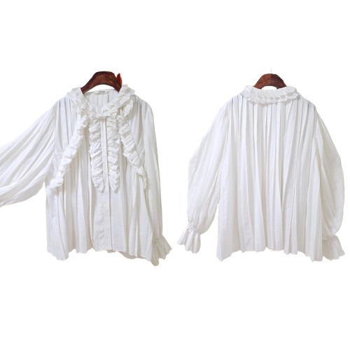 JS뉴욕 프릴레이스 플리츠배색 퍼프소매 블나우스 F