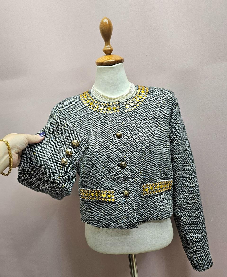 (새상품) 헤링본 큐빅 자켓