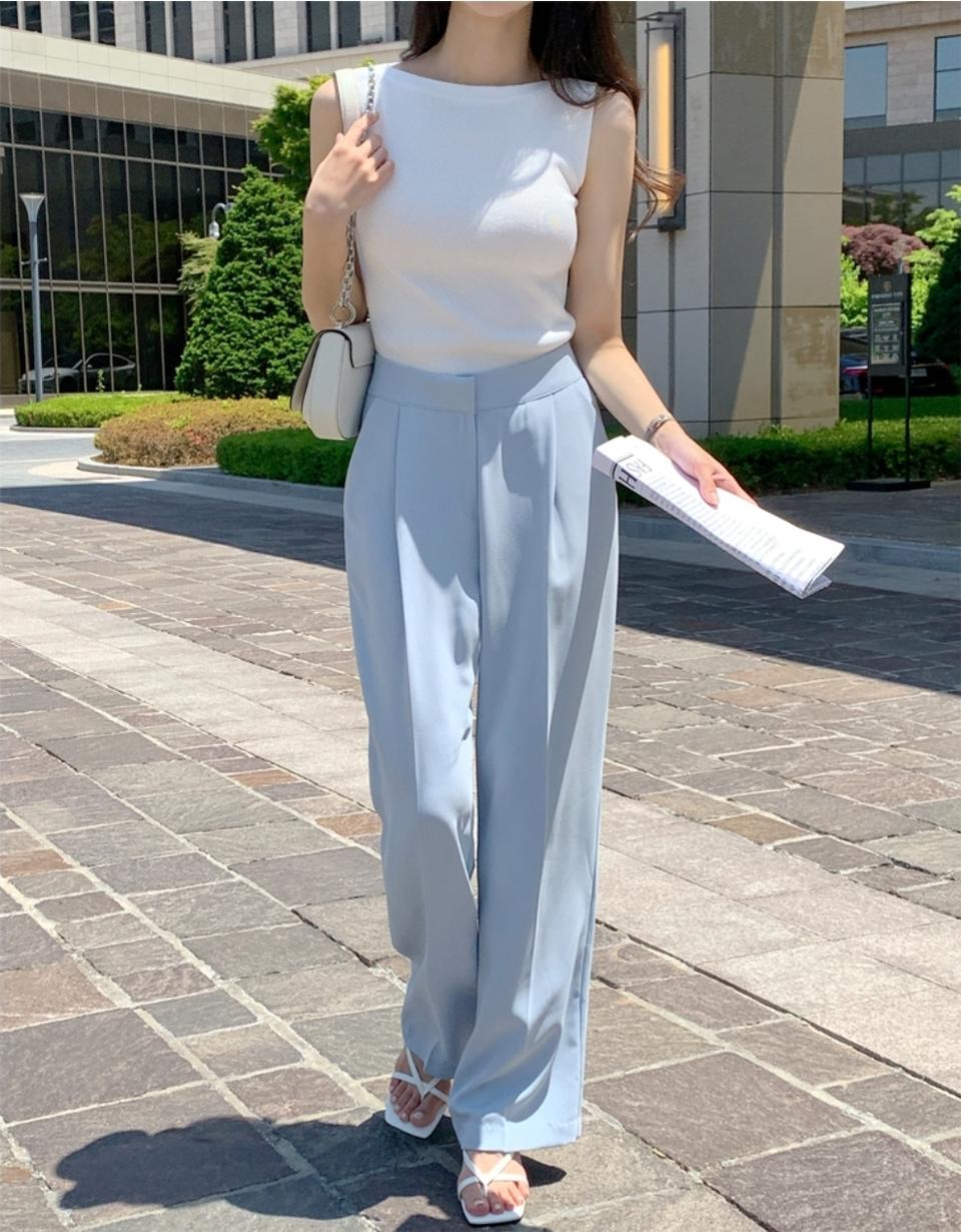 아뜨랑스 핀턱 와이드 슬랙스(스카이블루)