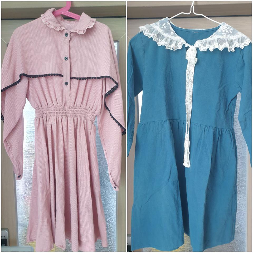 레이스 카라 원피스 핑크/블루 2벌(일괄)140