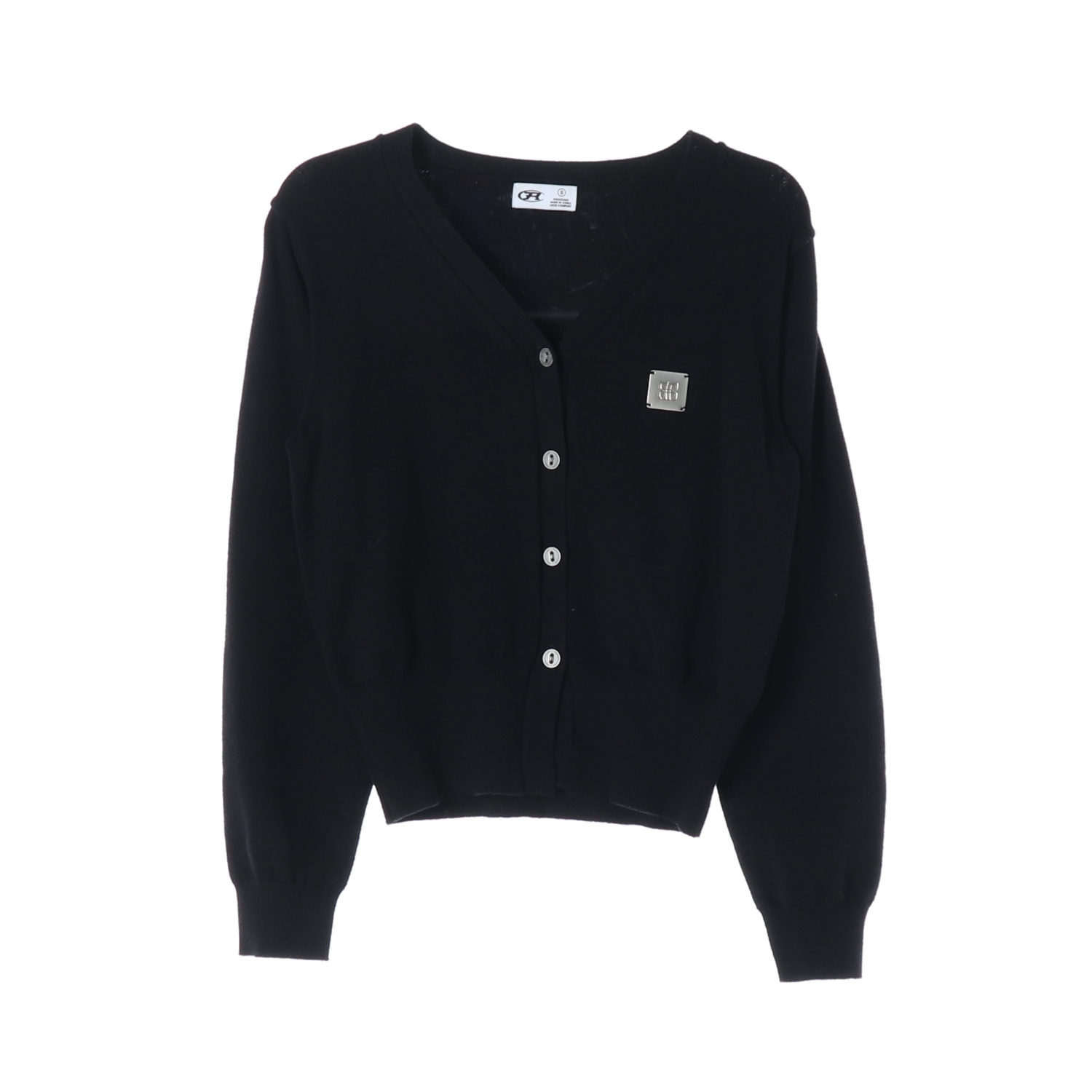 [S]락케이크 블랙 메탈 로고 브이넥 숏 가디건