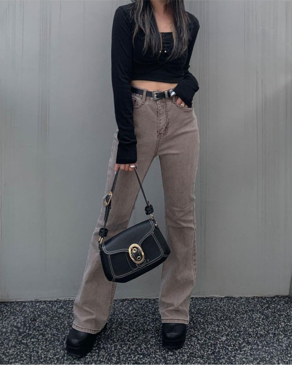 하몽 워싱 부츠컷 팬츠 S 브라운 베이지 빈티지무드 데님 바지 새상품