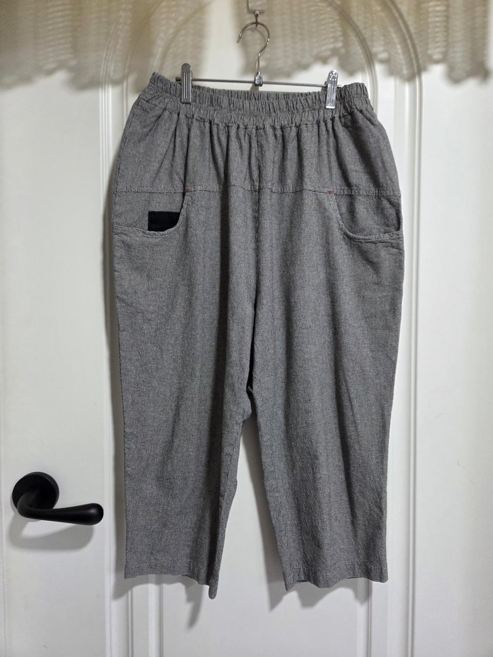 잔체크 7부 배기팬츠(66~77)