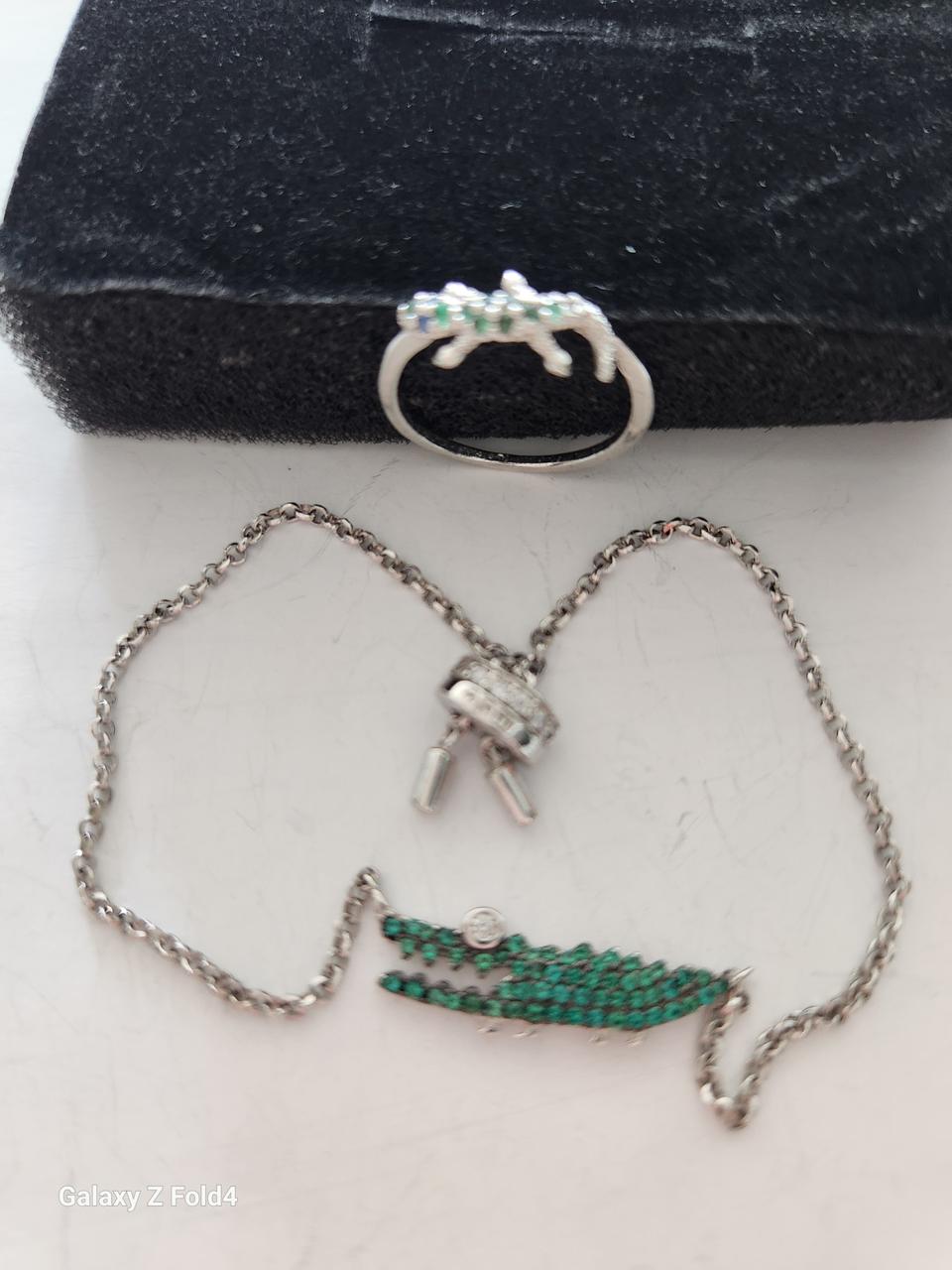 실버925 악어팔찌 & 동물반지(도마뱀?) 셋트