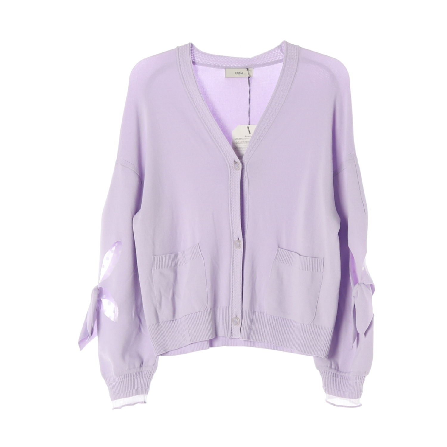 (새상품)[S]오즈세컨 라벤더 쉬폰 리본 타이 가디건 21FW