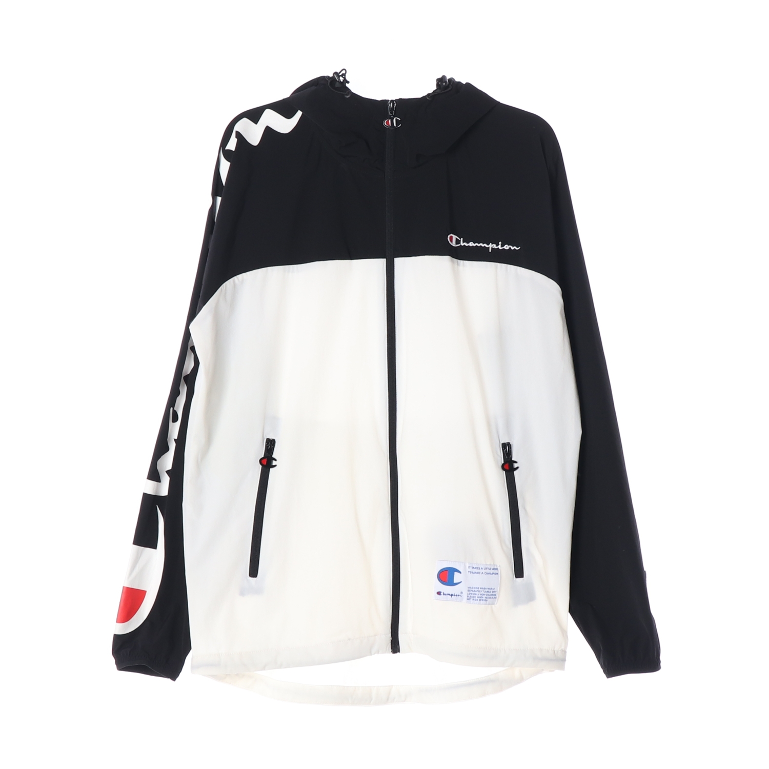 [XL]챔피온 블랙 화이트 로고 바람막이 후드 집업 점퍼 재킷
