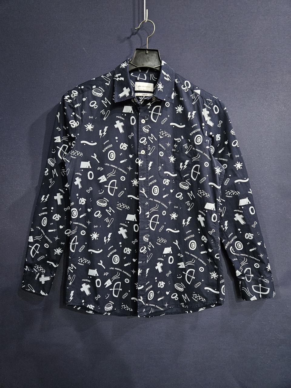 라이풀 미니멀 가먼츠 문양 네이비 남성 슬림핏 100 긴팔셔츠