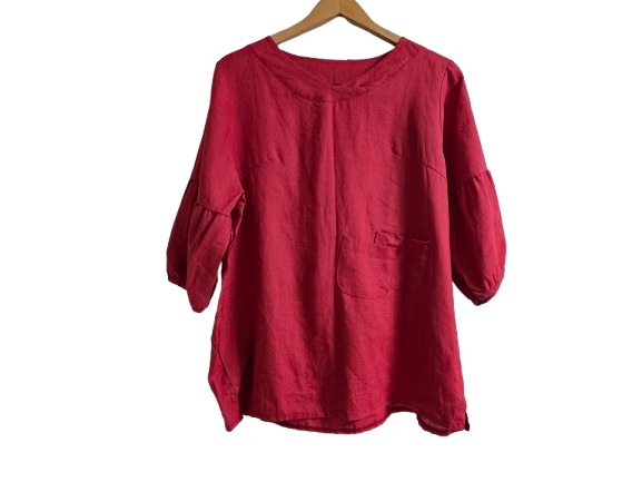 오슈 더블포켓 린넨100레드 블라우스 77